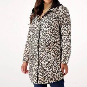 NUAGE Mixed Quilted Coat Jacket Leopard Print Scuba Hood Packable QVC Sz M - NWT